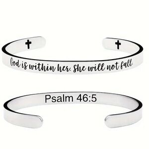 NEW•STAINLESS STEEL BANGLE•”God is within her, she will not fall” CUFF